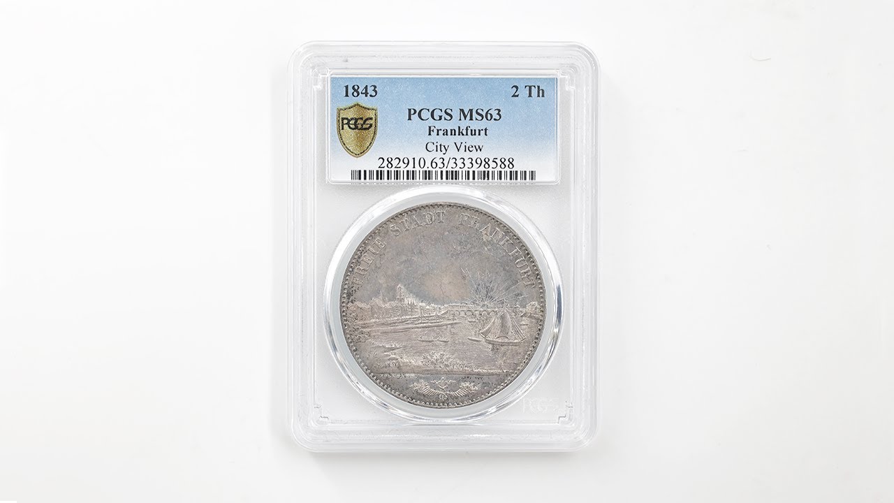 1843 ドイツ フランクフルト 都市景観図 2ターラー 銀貨 PCGS MS 63