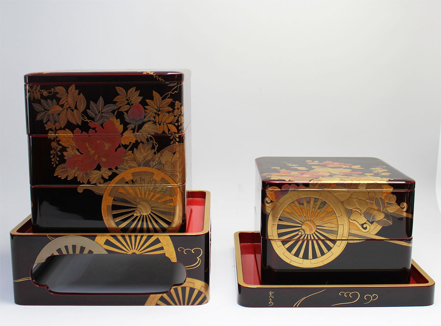 大分の質屋 浜田屋 うるしの工房 輪島塗 太王 重箱 五段重 蒔絵花車之