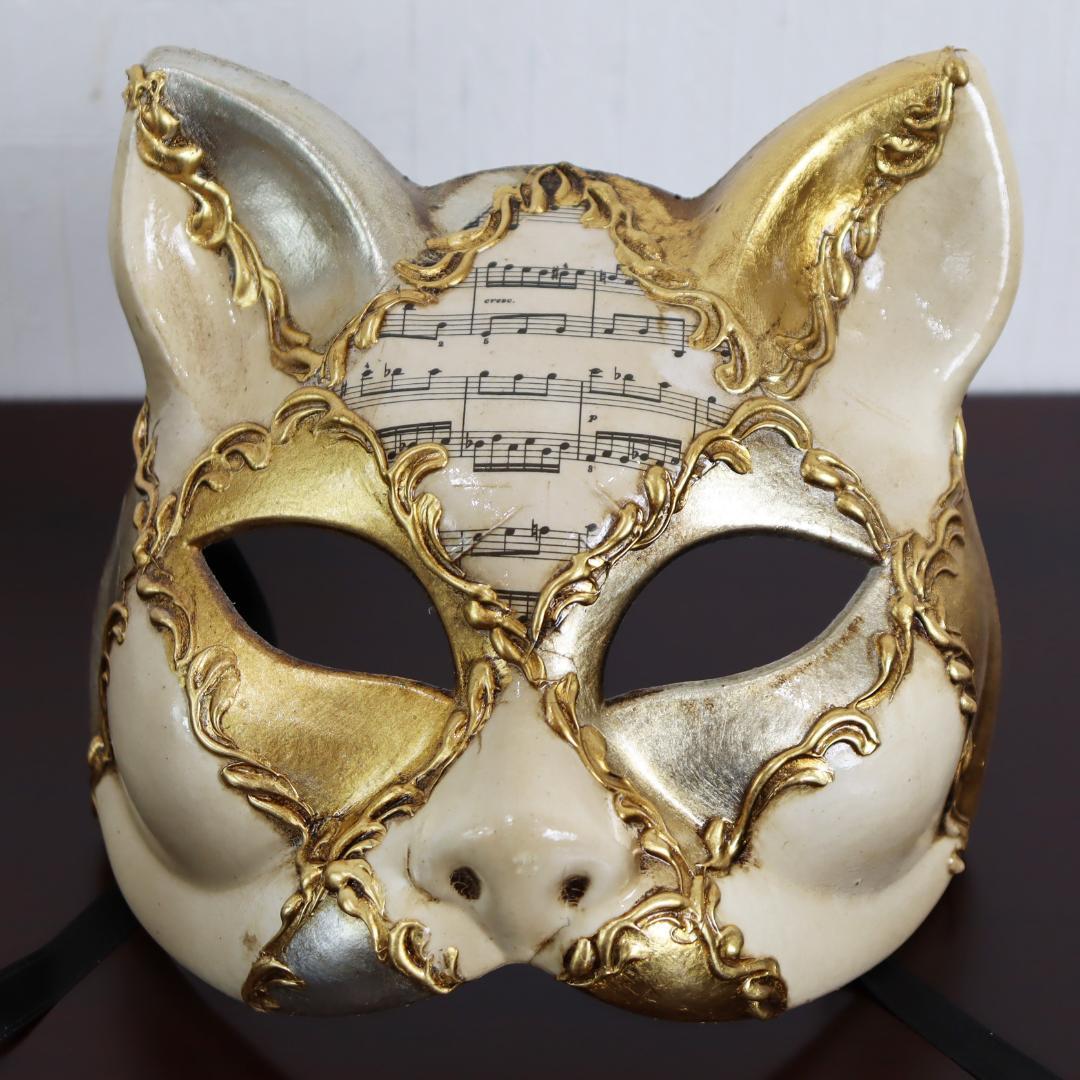 ベネチアンマスク カーニバルマスク 仮面 猫 キャット ゴールド
