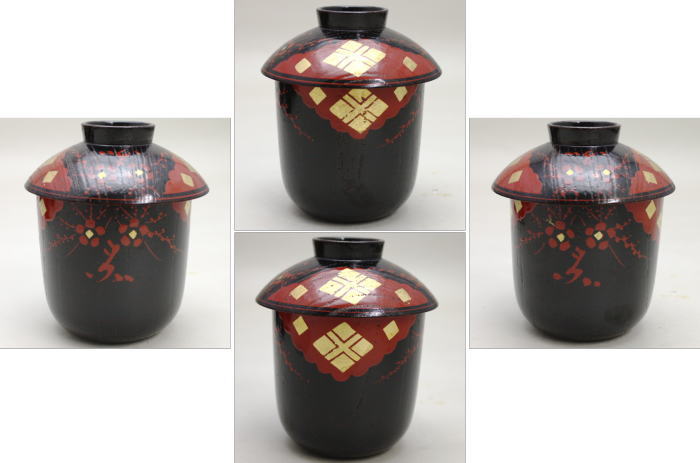 遅日亭】茶懐石道具 黒塗 松葉朱蒔絵 木製 箸洗 小吸物