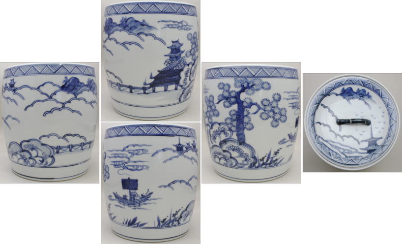 茶器/茶道具 水指（水差し）】 膳所焼き 染付 雲堂 岩崎新定作（陽炎園