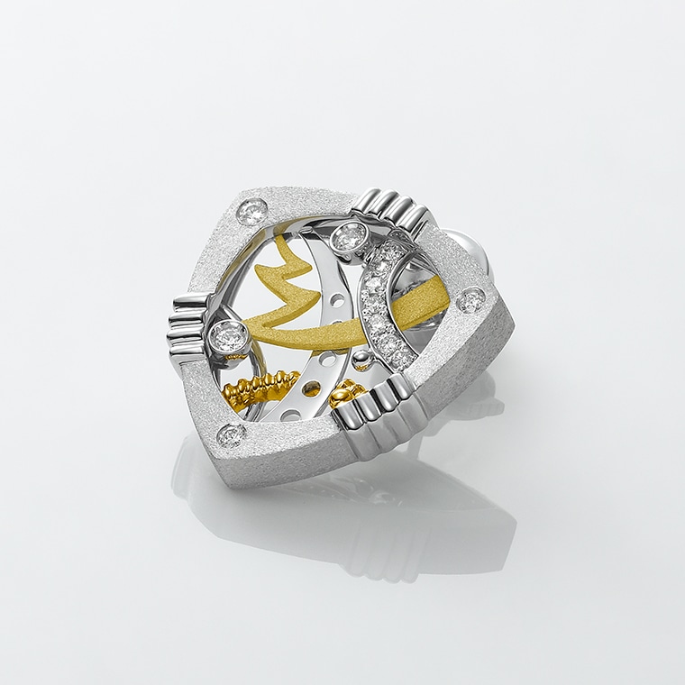 MM002]Pt/K18ダイヤモンド/ピンブローチ(プラチナ/ゴールド): Hyacca