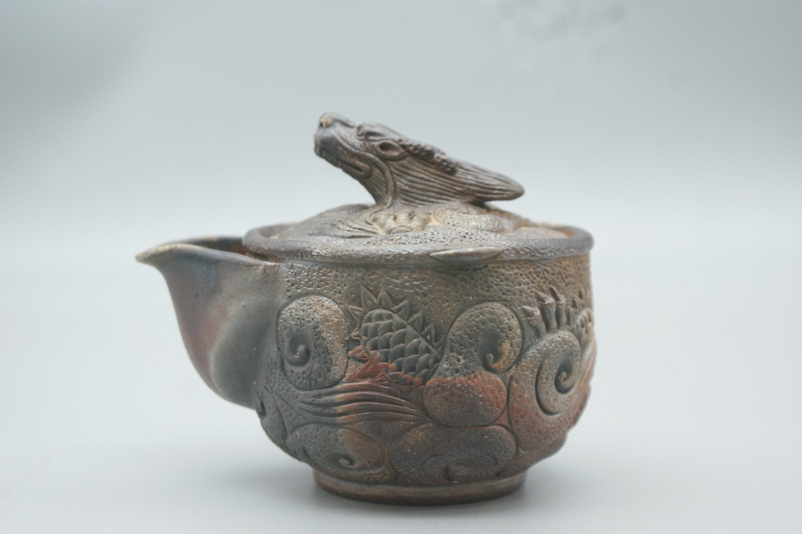 ☆ 激レア 備前焼 宝瓶 登り窯 龍 手びねり 急須 桐箱付き