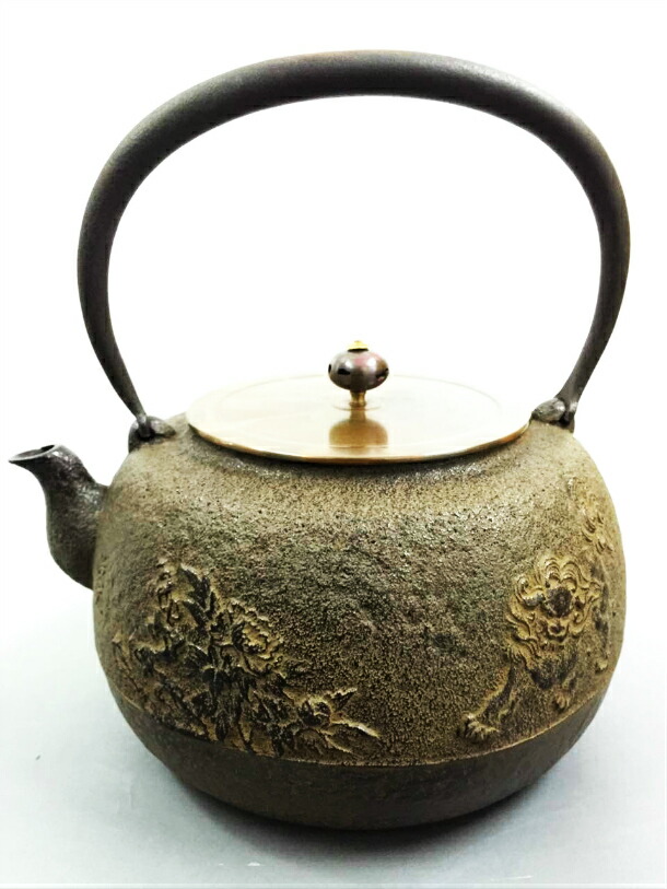 楽天市場】鉄瓶 南部鉄器 日本製 山形鋳物 長文堂 『手取牡丹唐獅子