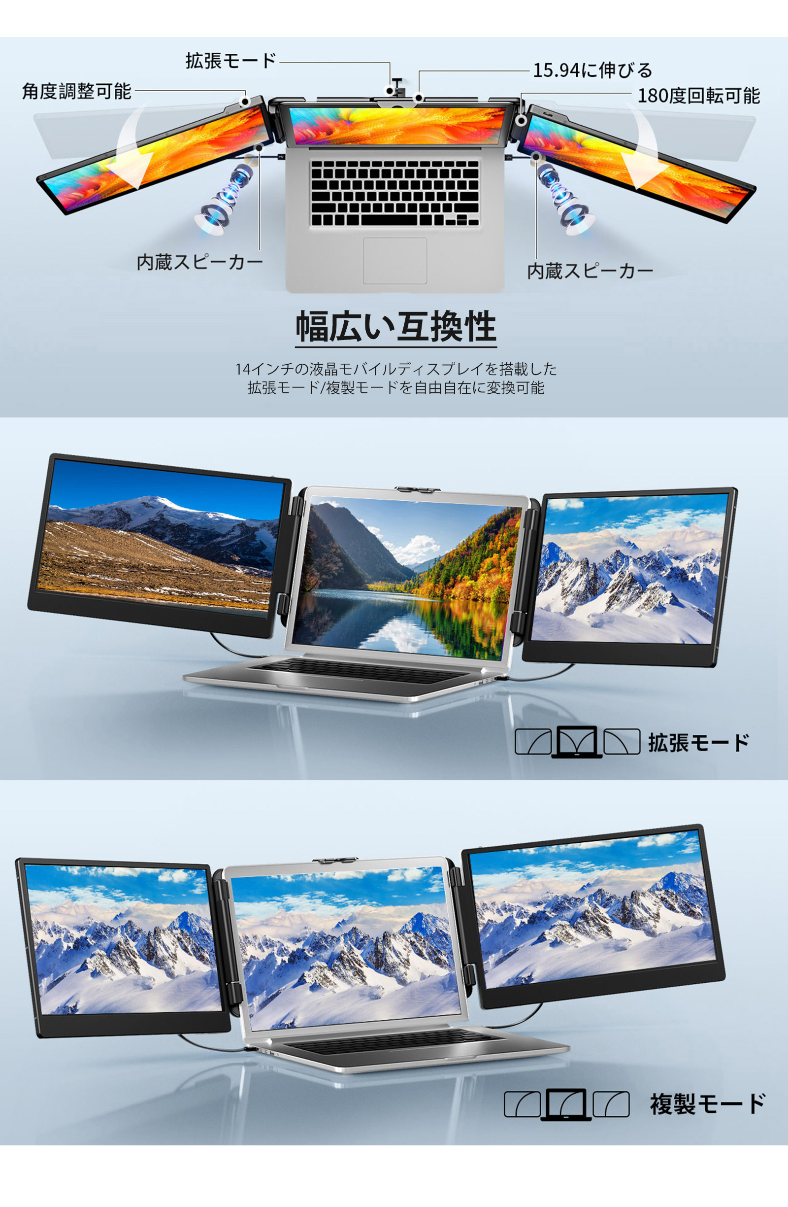 楽天市場】MIXFUN トリプルモニター モバイルモニター 14インチ