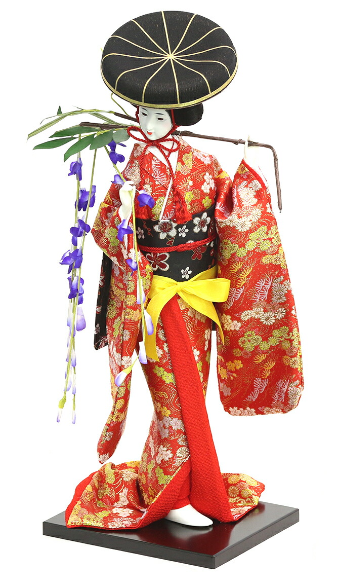 伝統的な日本人形 藤娘赤と金の着物