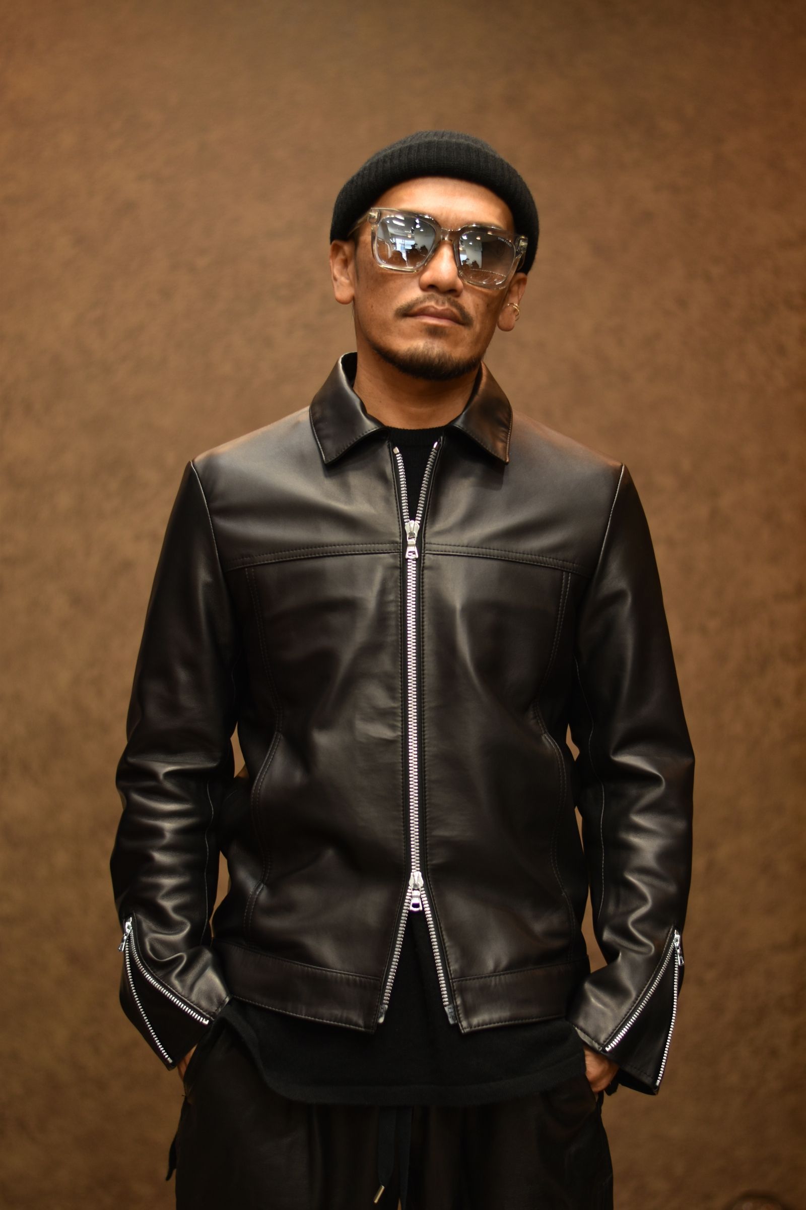 イサムカタヤマバックラッシュ 襟付きシングルライダースブラック4XL