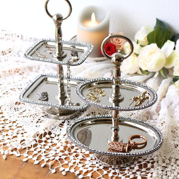 アクセサリートレイ 2段 シルバー アンティーク エレガント クラシック