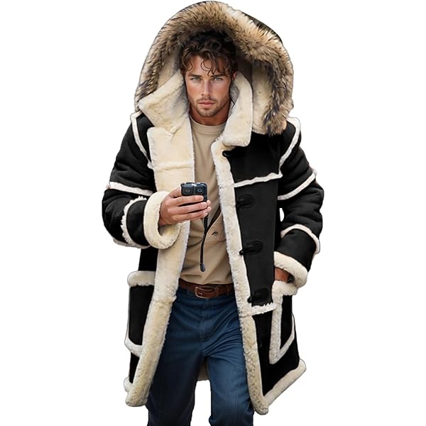 Hoodie for Men Suede Faux Fur Leather Jacket Sherpa Fleece Lined