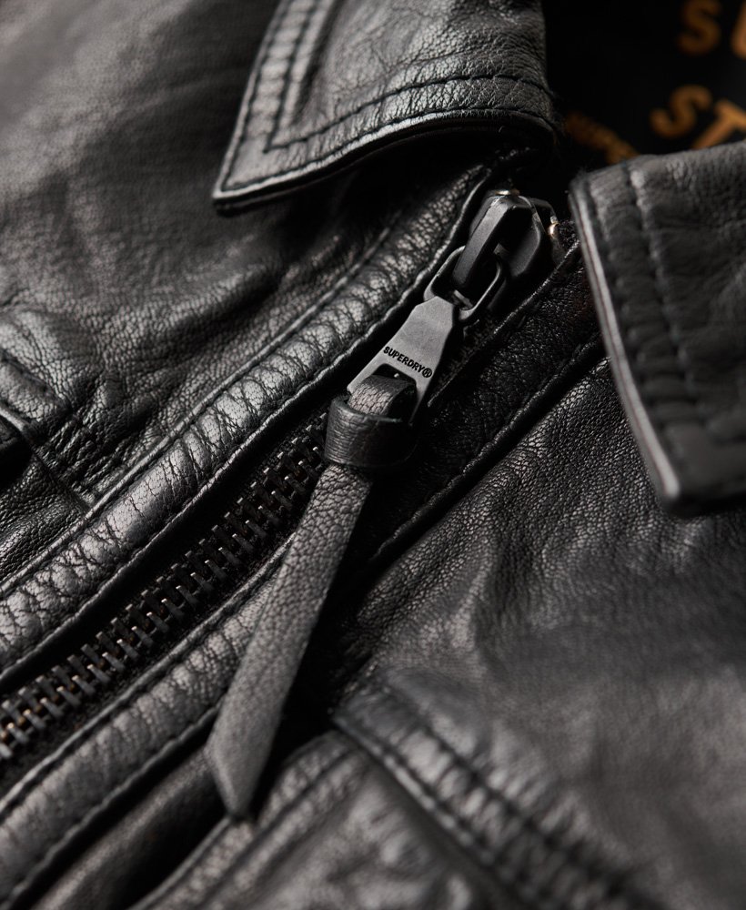 mens Seventies Leather Jacket in Black | Superdry UK