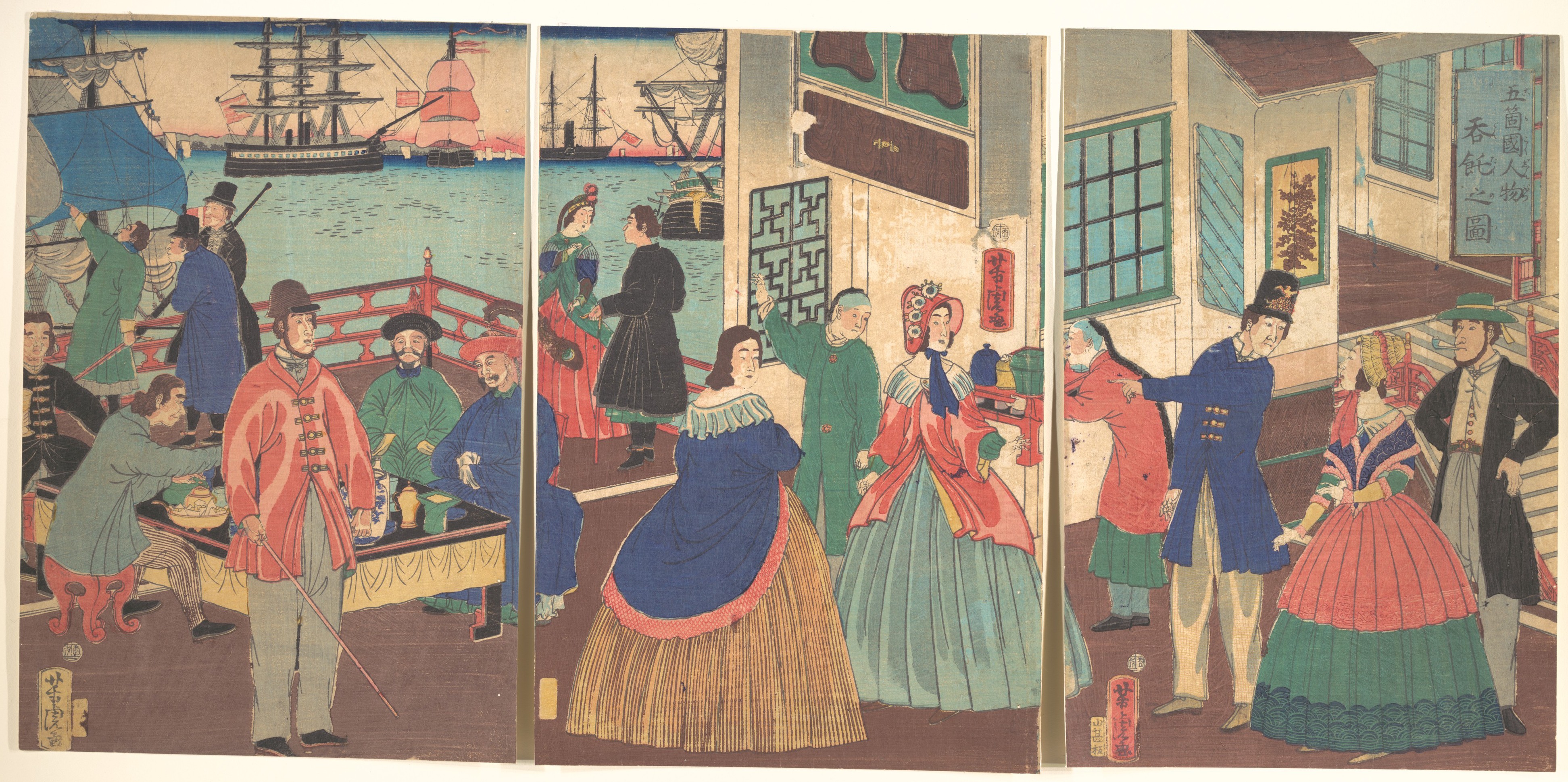 Utagawa Yoshitora - People of the Five Nations Drinking and Eating