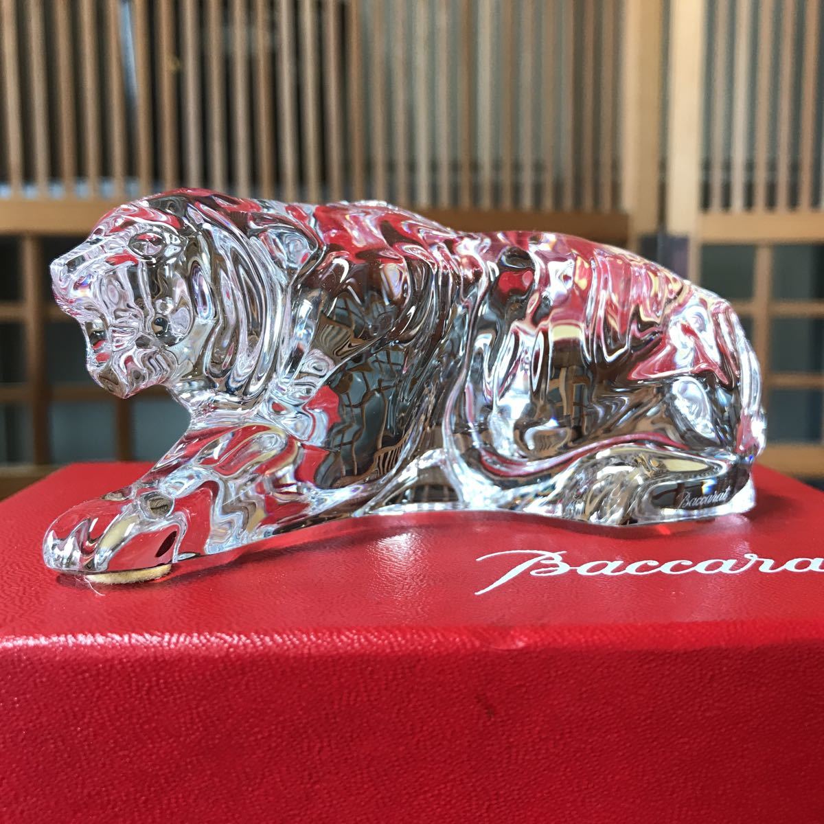 美品バカラ本物置物⁄まねき猫⁄クリスタル⁄クリア×ゴールド 美品 バカラ