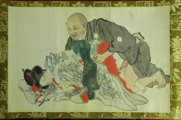 彩色春画巻」絹本 手書き 1巻|春画 艶本 わじるし わ印 和本 浮世絵