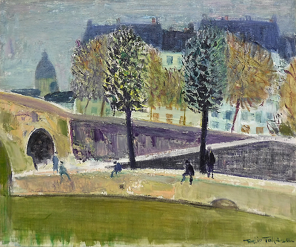 竹谷富士雄「モンマルトル昼下がり」パステル画 真作保証 画集掲載 師