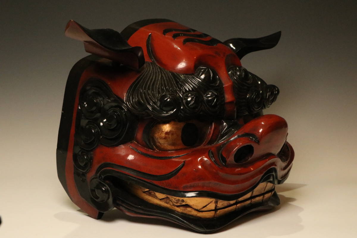 獅子頭 黒 雄 (木工手作り) 獅子頭 - 井上木彫刻工房