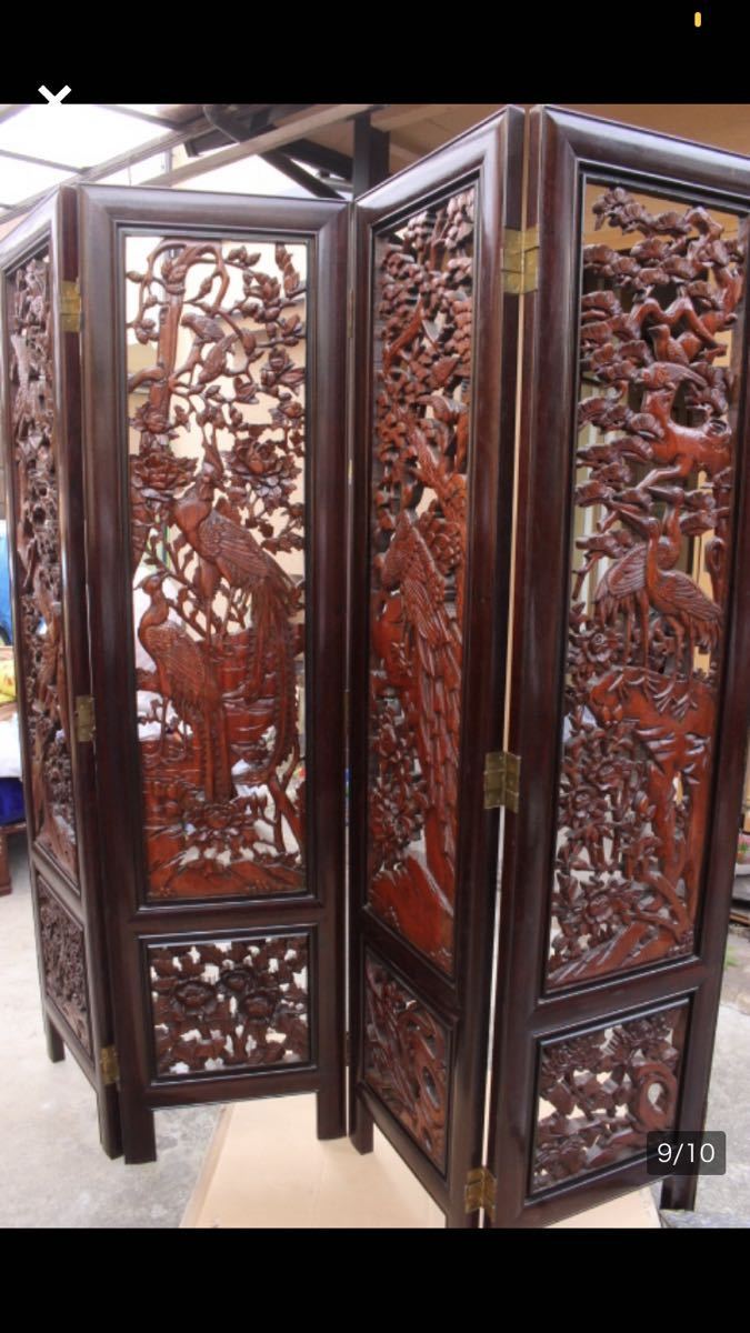 クリアランス 唐木 衝立 透かし彫り 花梨 家具 インテリア ついたて