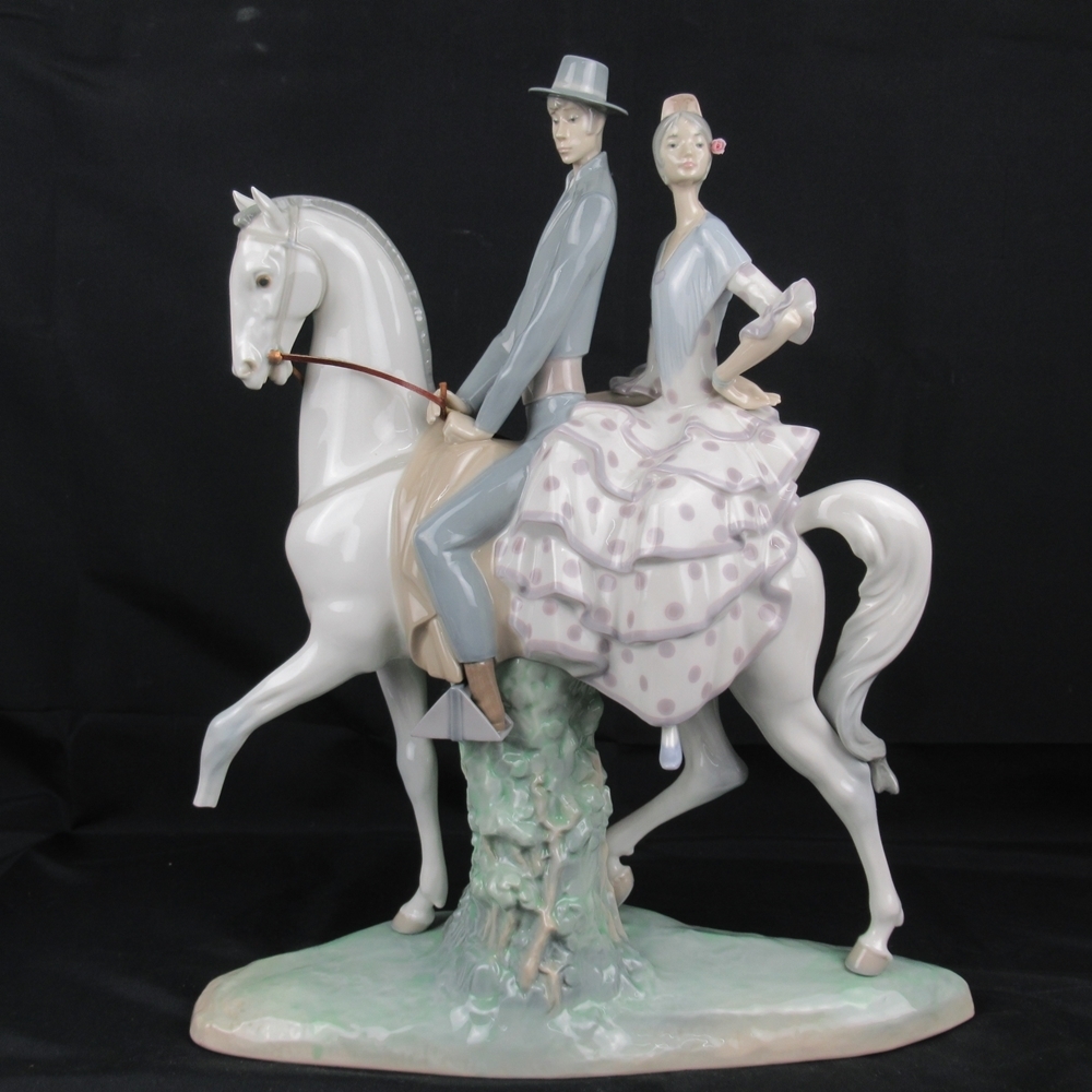 希少・大型45cm・クリーンアップ済】リヤドロ／馬に乗ったカップル