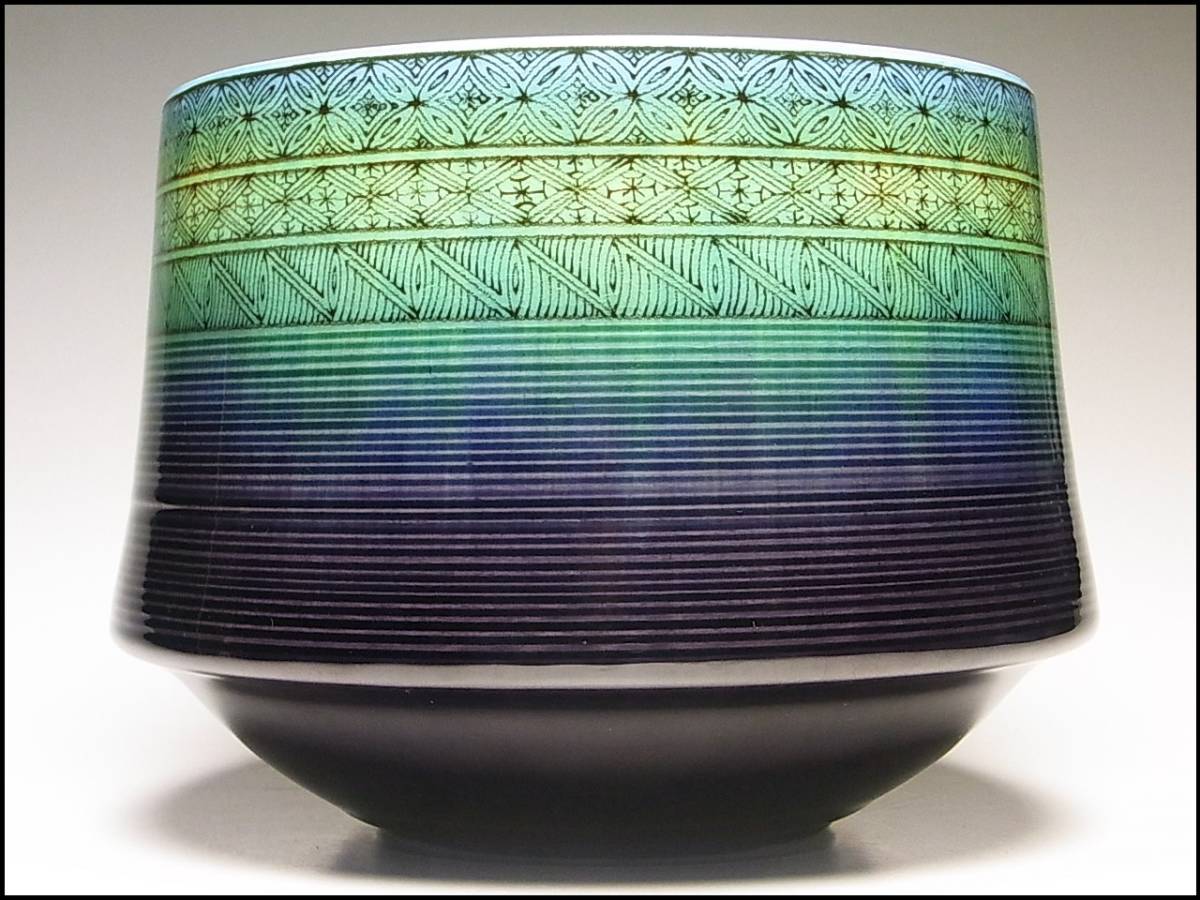 三代徳田八十吉(正彦) 碧明釉小紋水指 人間国宝共箱