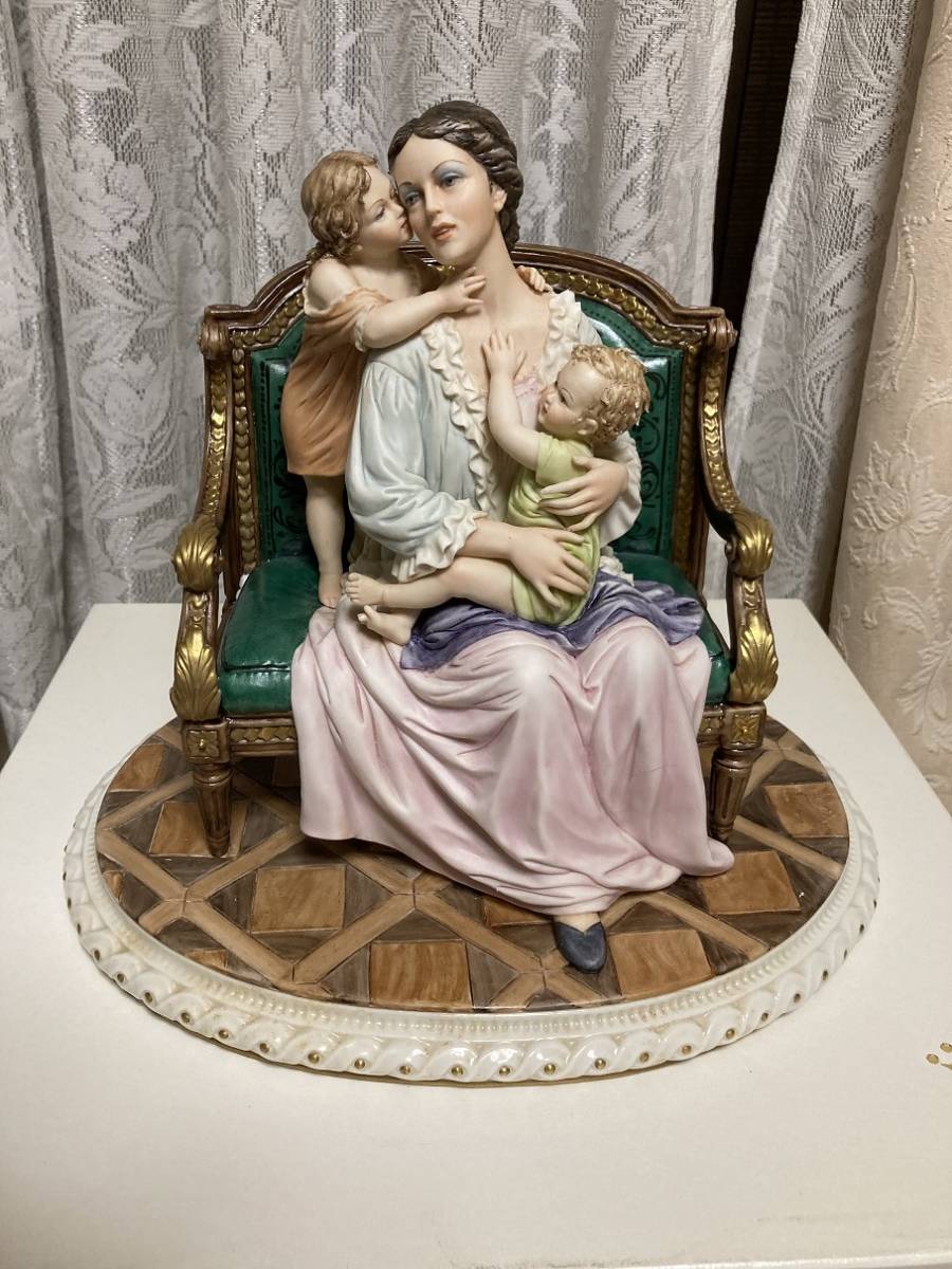 アンティークイタリア カポディモンティ 子供と鳥 実り 釣り 収穫