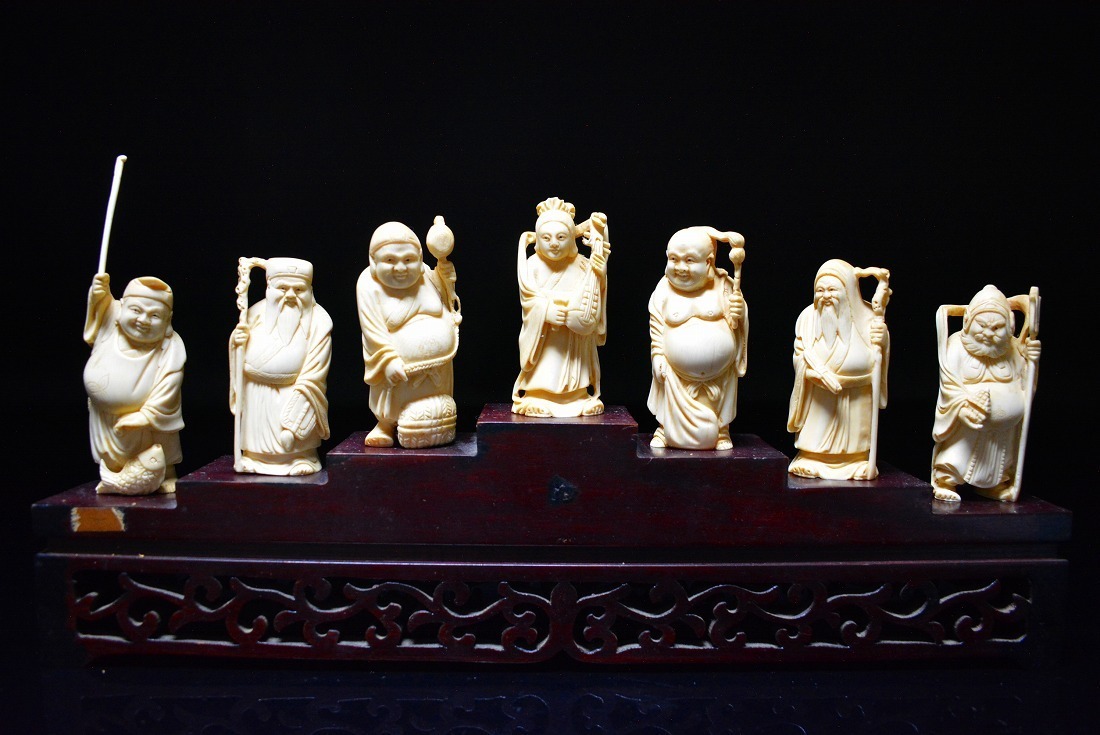 極上七福神置物根付天然素材アンティーク和彫骨董飾り物古美術品
