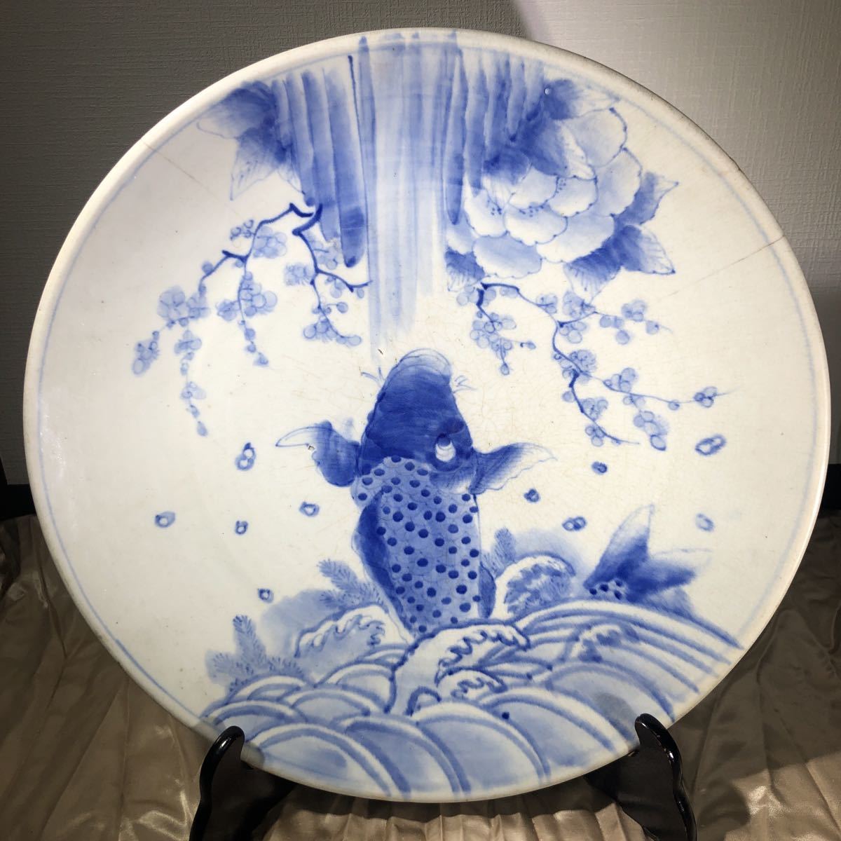 蛸唐草紋、鯉滝登、大皿45cm 古伊万里