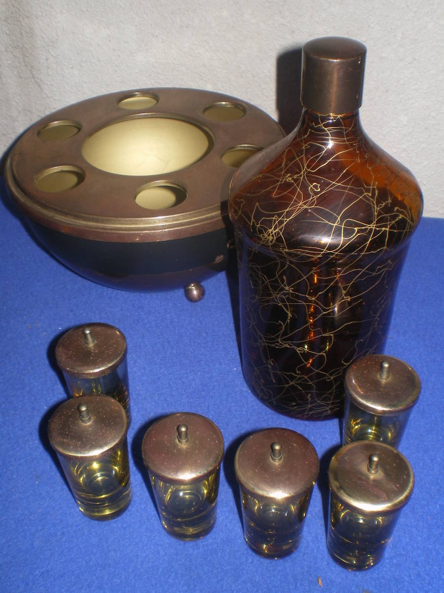 昭和レトロ 鳥かご型ウイスキー ボトルスタンド ショットグラス6P