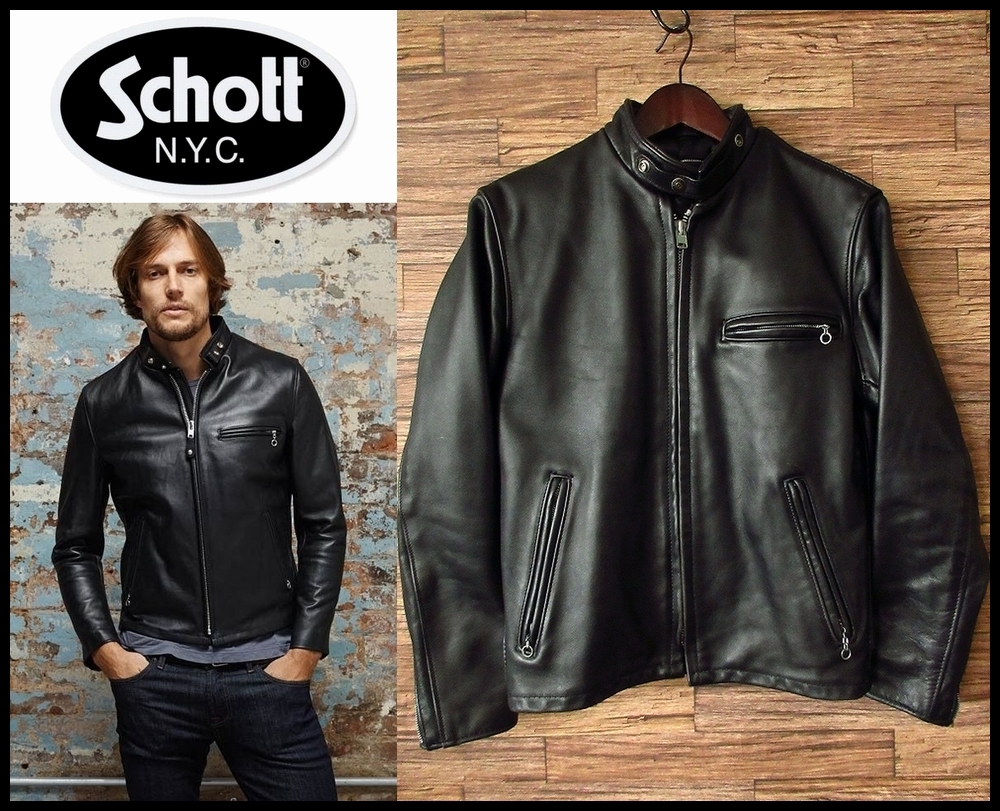 Schott【ショット立襟シングルライダース/希少641E38】裏ボア/⑩