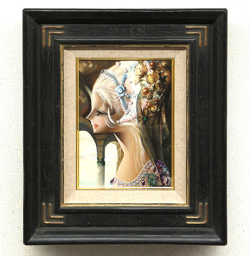 □ 鶴岡義雄 □ マドモアゼル □ 油絵 人物画 正面サイン 裏サイン有 F6号