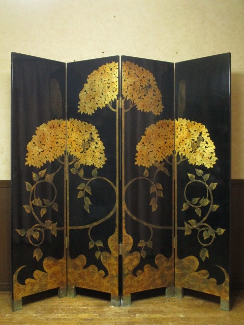 アンティーク 屏風 衝立 パーティション 花鳥 装飾 飾り 中国家具