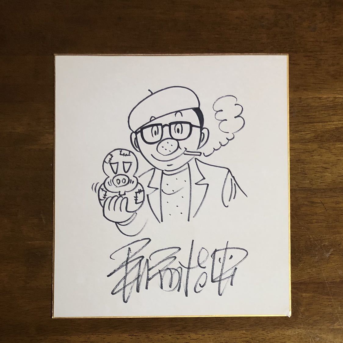 手塚治虫先生 直筆サイン色紙 自画像とヒョウタンツギ 昭和54年