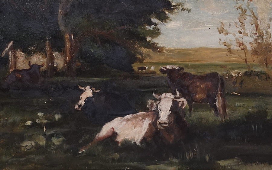 コンスタン・トロワイヨン、牧場の牛、希少画集画、新品額装付