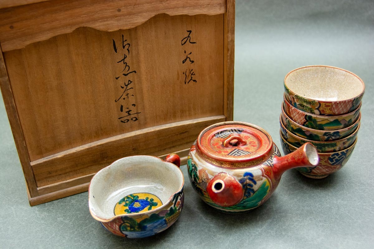 1767 九谷焼 茶器セット 急須1客 湯呑5客 未使用 1767 九谷焼 茶器セット