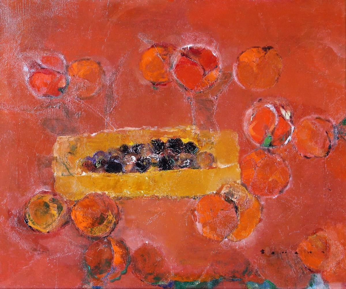 真筆 油彩 田中 岑 作 「10月スプレーキク」