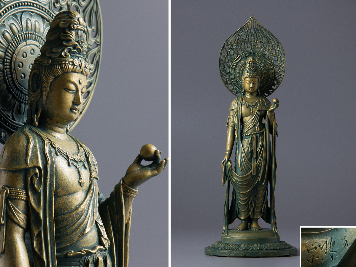 流】松久宗琳 ブロンズ 銅製弥勒菩薩像 高さ60cm 美術目録付 TN681