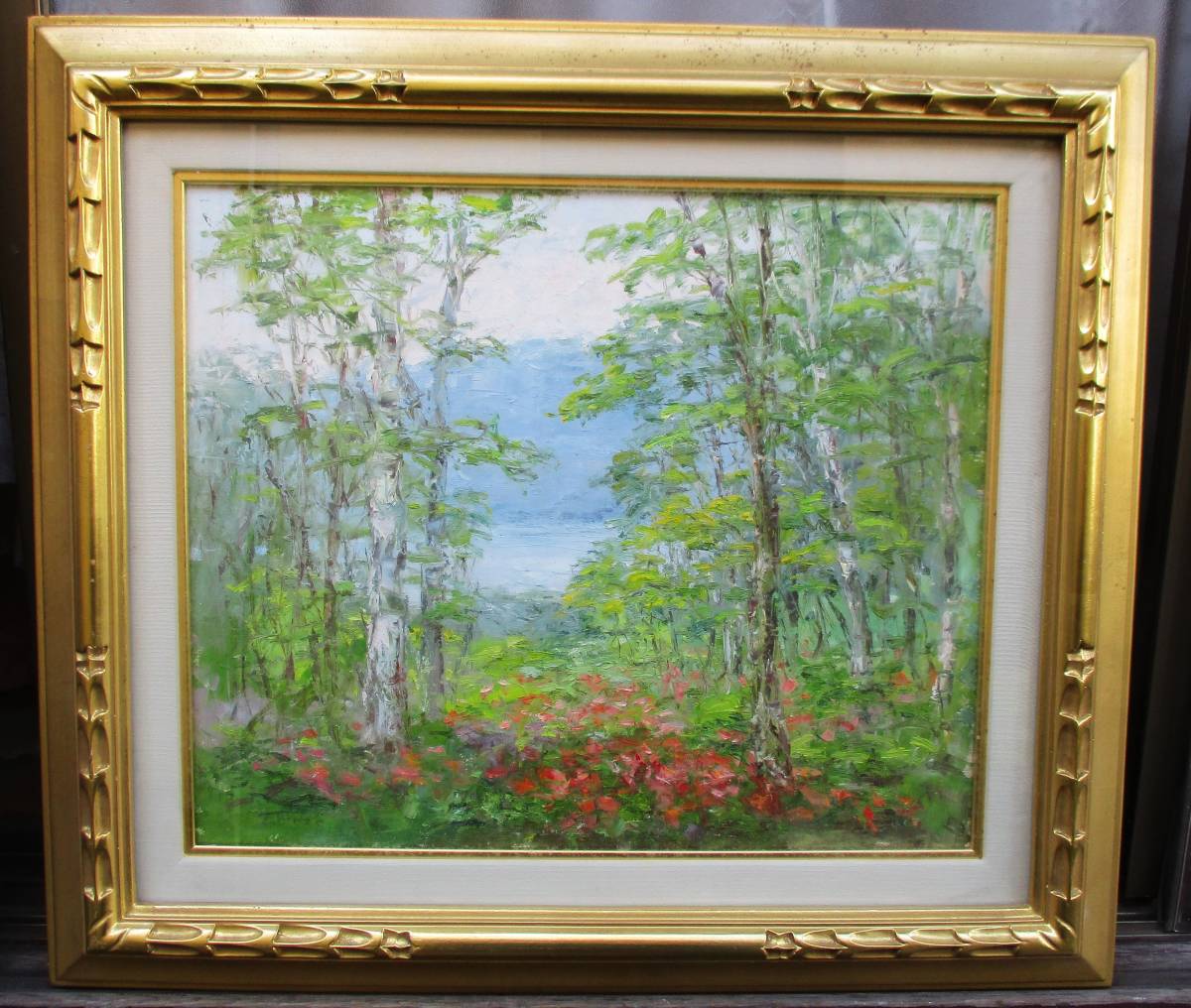 白日会 福田俊三 奥入瀬新緑 10号 優品油彩画 自然風景 白日会 福田