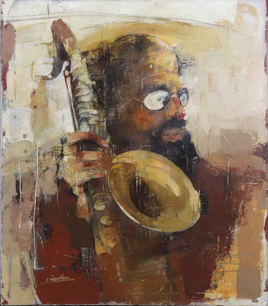 ジャズミュージシャン F10 油彩画 人物画 アート ジャズミュージシャン