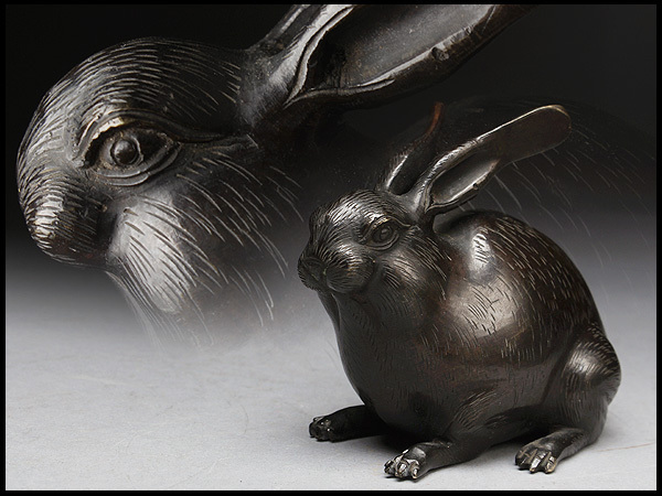 古銅うさぎ置物時代物