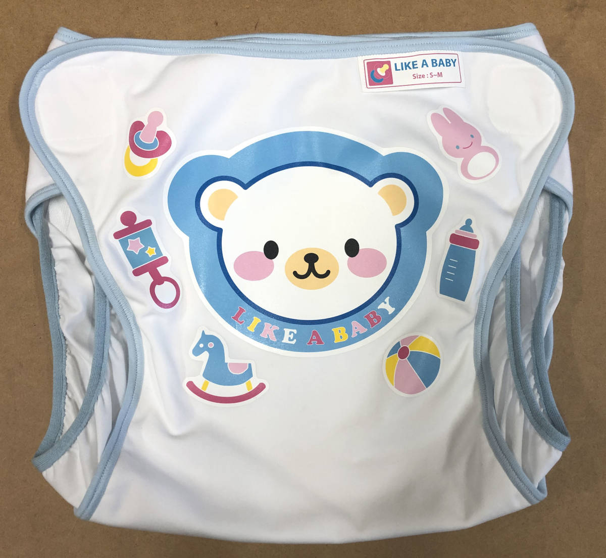 アイイク子供用おむつカバー白地に水色花6か月前後中-塩化ビニール未使用