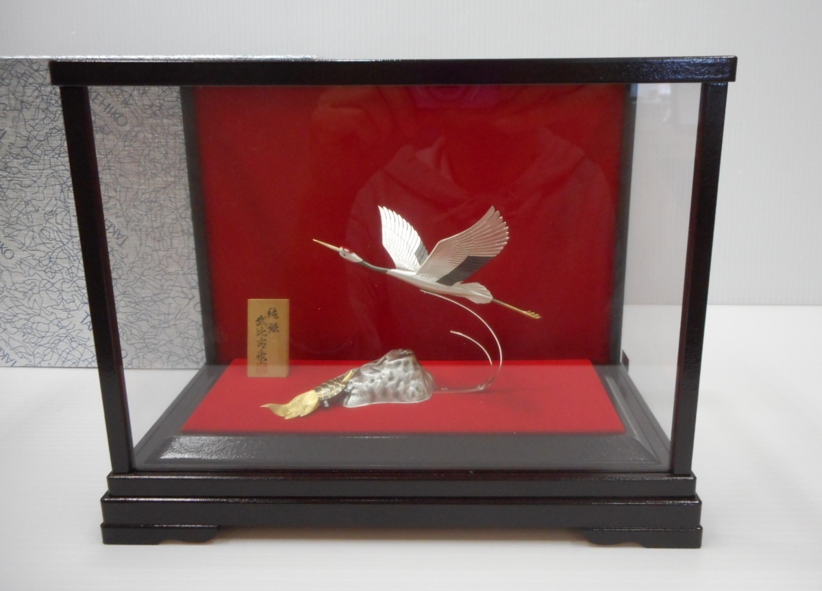 武比古作 純銀 置物 TAKEHIKO 純銀製 SILVER 鶴と亀 鶴亀 縁起物