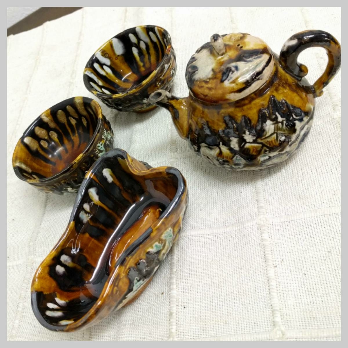 薩摩 平佐焼 鼈甲湯呑み