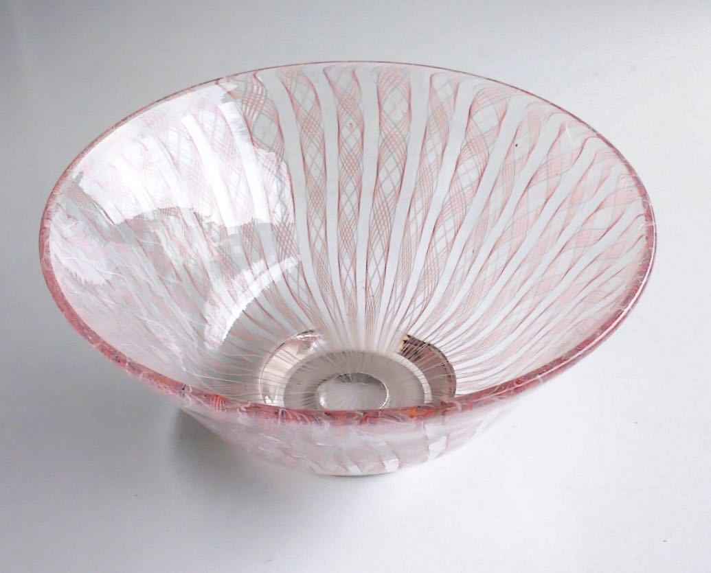 ☆藤原奈津江作☆井桁模様☆吹きガラス菓子器（ボール） ☆藤原奈津江