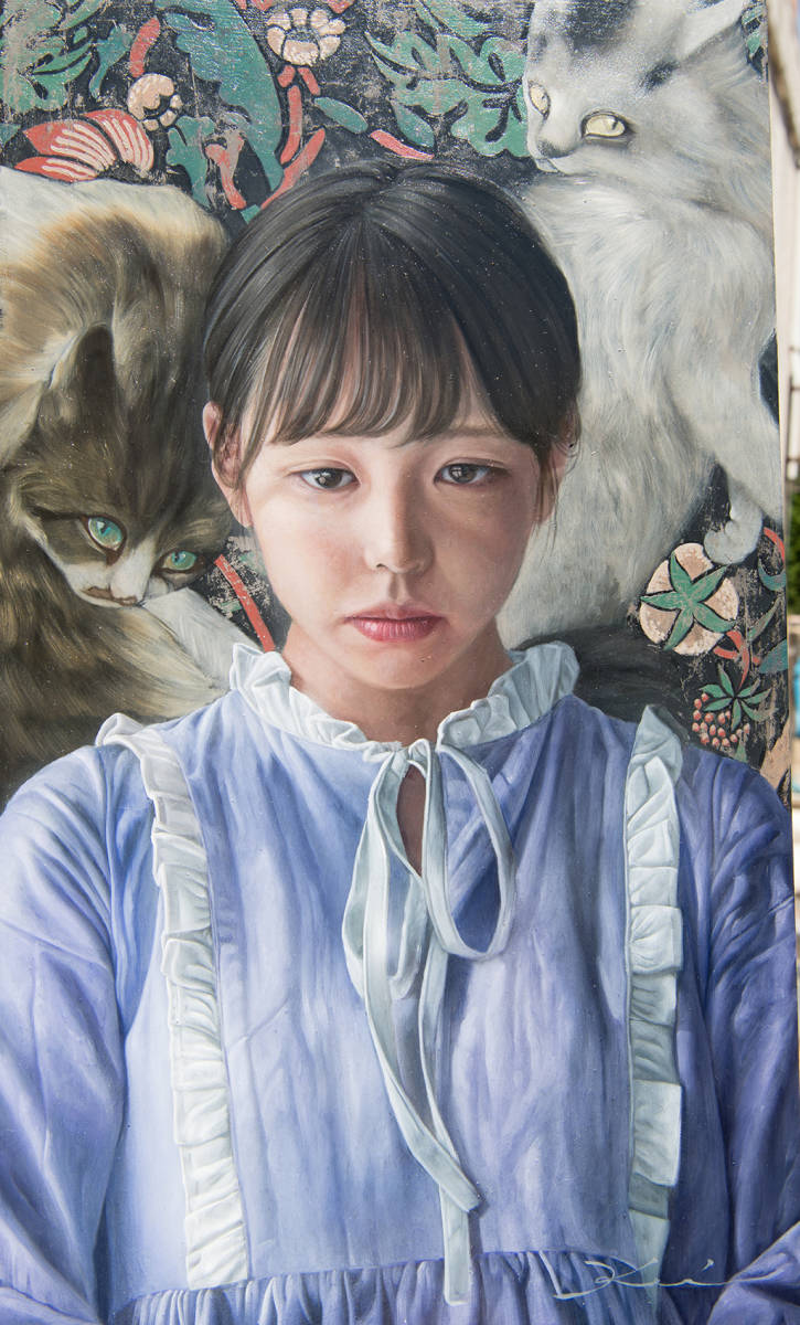 絵画 油彩画 少女 茅原佳介 「花」 絵画 油彩画 少女 茅原佳介 「花