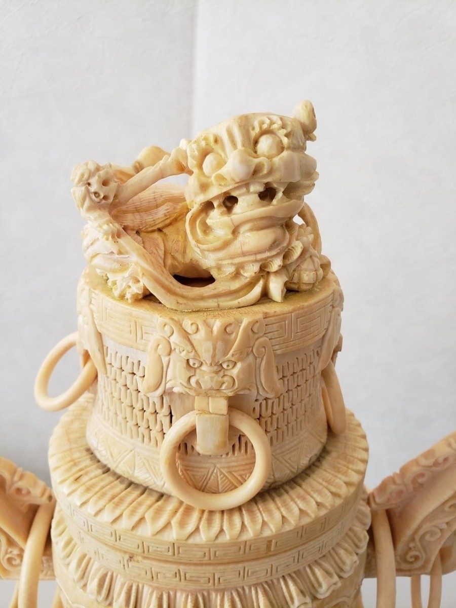 中国美術 玉製 龍彫刻 香炉 台座付き 古美術 置物 中国美術 古玩 龍