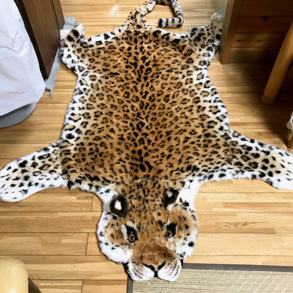 希少】登録票付爪付ヒョウ剥製敷物ラグマット214㌢ 毛皮壁掛豹