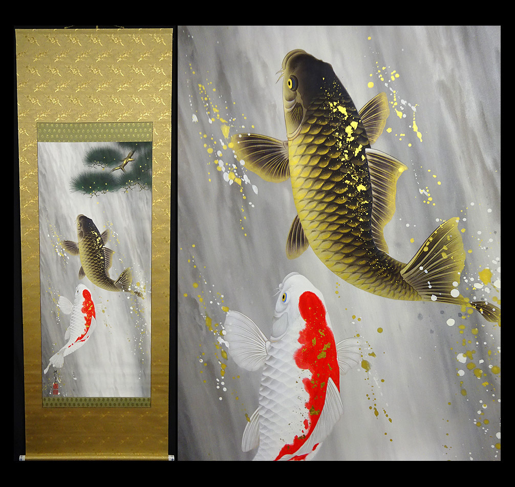 美品 掛け軸 広森耕仁作 夫婦梟図 共箱 太巻き付 美術