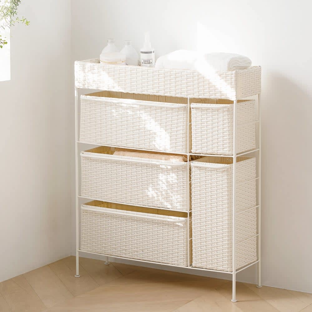 ディノス ラタン調チェスト ホワイト 【公式通販】