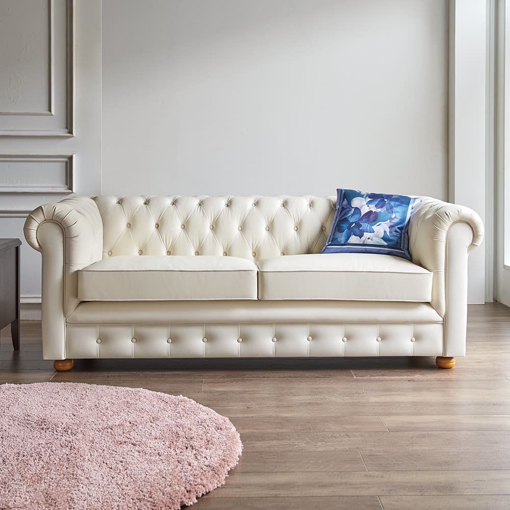 人気のキャメル☆高級 鋲打ち チェスターフィールド☆トリプルソファ