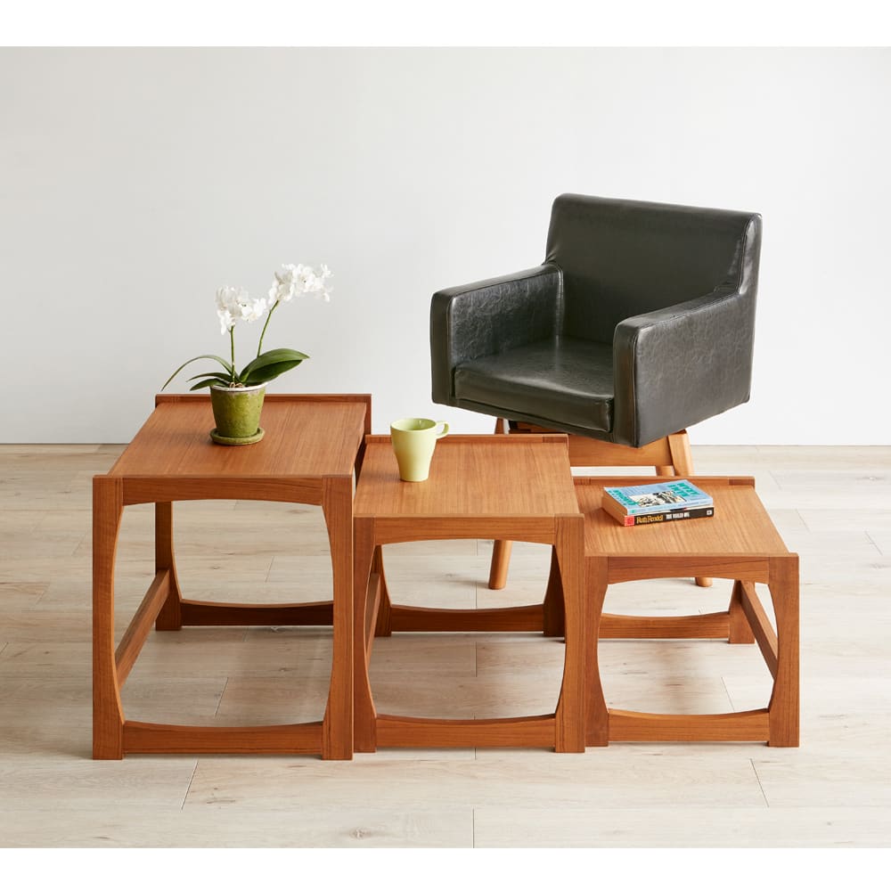 北欧ヴィンテージ風 チーク材 リビング収納 ネストテーブル 3点セット