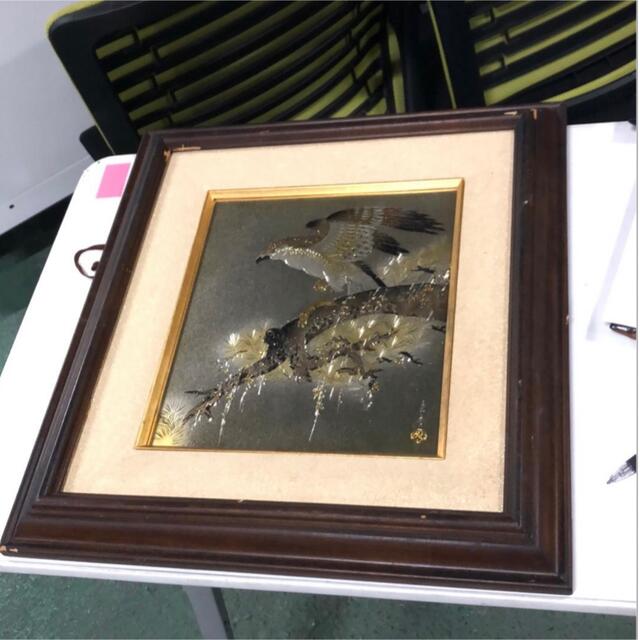 額装 銅板彫金 光亭 鷹 美術品/アンティーク