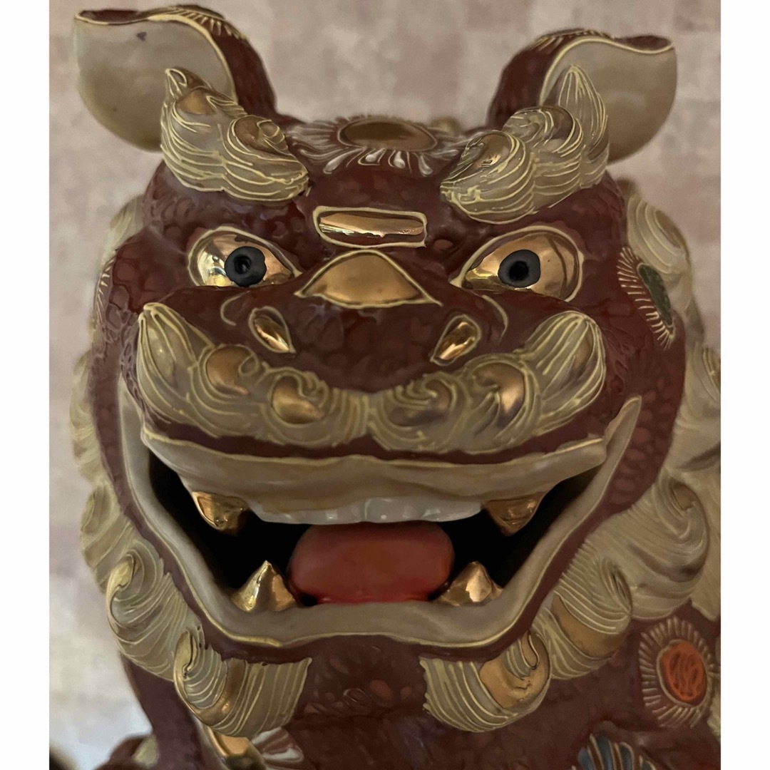 2201 九谷焼 須栄義 金彩 龍文 唐獅子 縁起物 置物 【公式通販】